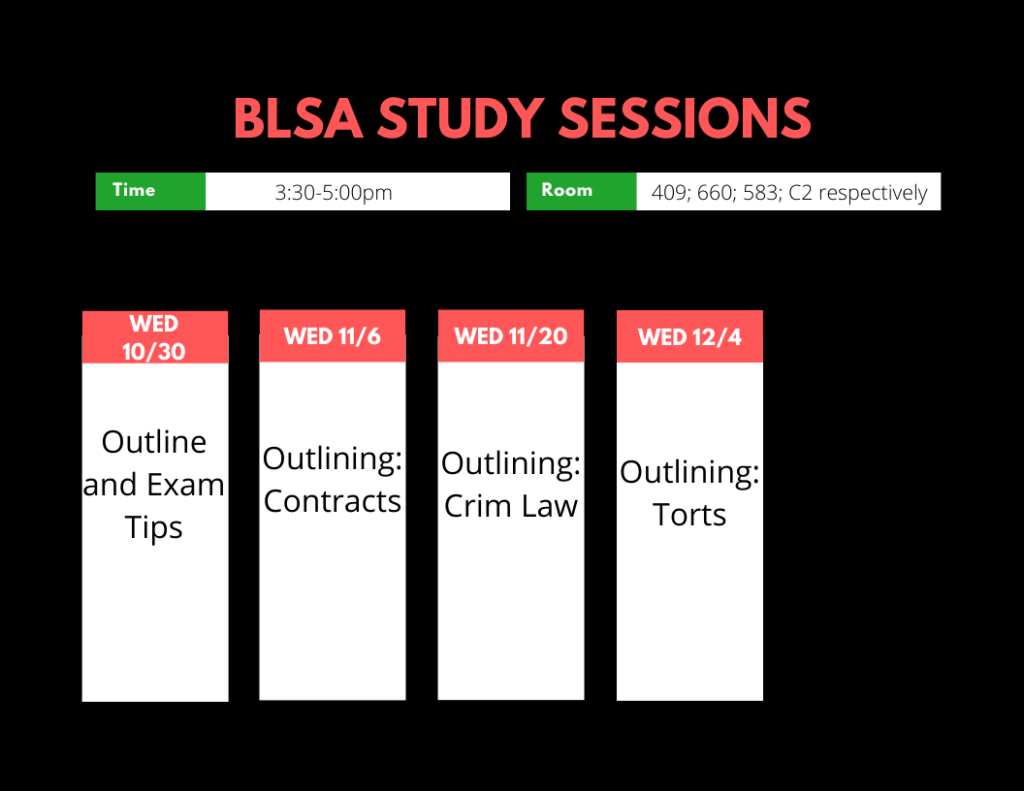 Schedule of Fall 2019 BLSA Study Sessions