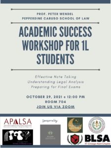 Flyer for 1L Success Workshop on Friday, 10/29/21